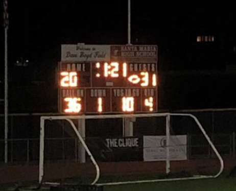 The final Varsity score of Friday, October 15th game, against Atascadero.