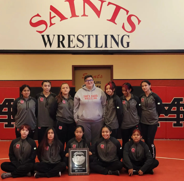 The girls wrestling team after they got 2nd place in the C.I.F. 