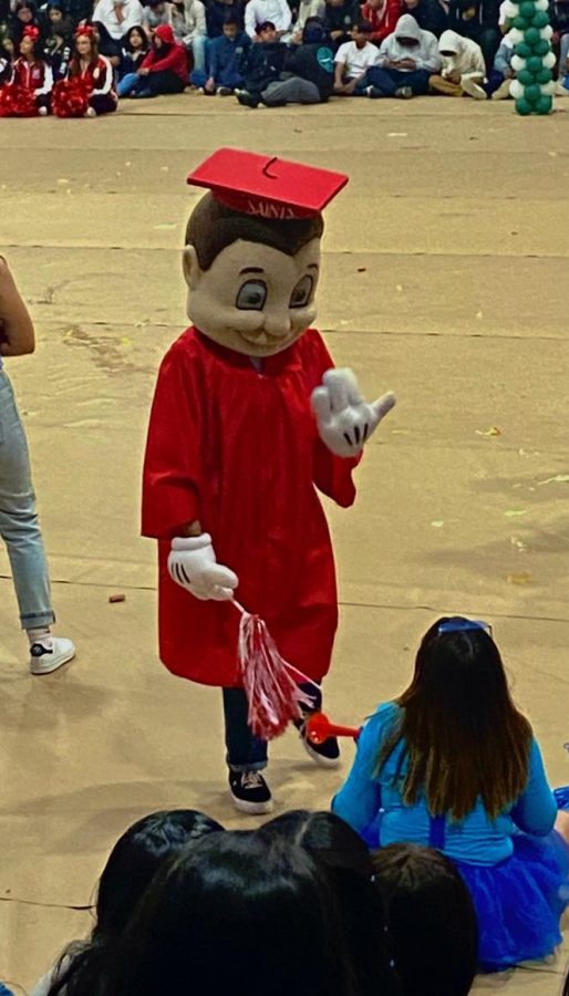 Sammy the Saint makes an appearance at the Welcome Back Rally - the first one held since 2019.