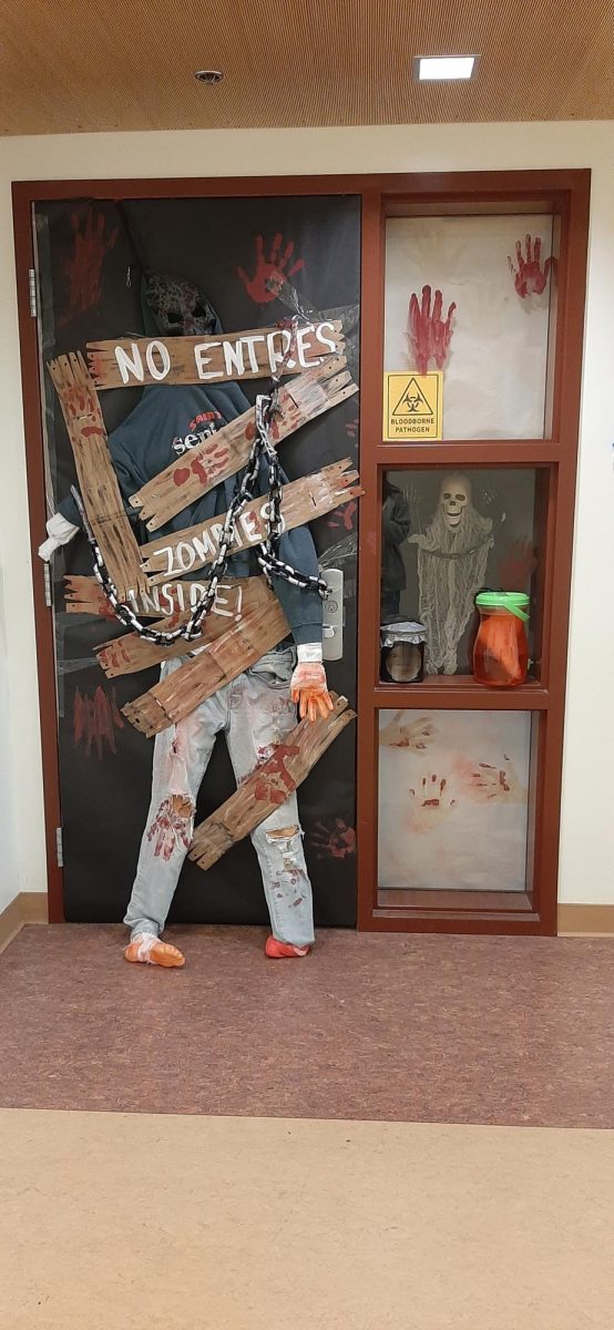 Second place winner, Ms. Carillos door in the theme of a zombie apocalypse