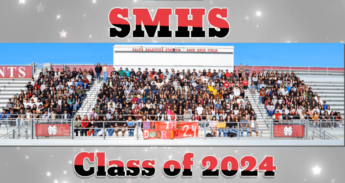 The panoramic photo of the senior class of 2024 taken at the home side bleachers. 